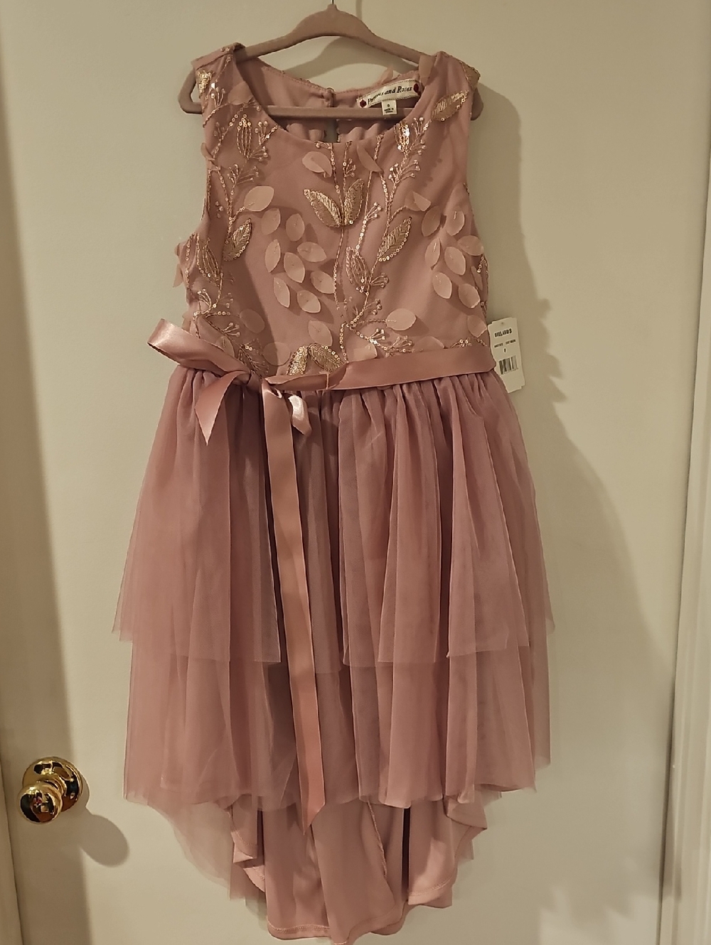 Poppies and Roses Girls' Mauve Embellished Party Dress with Satin Bow Sz 8